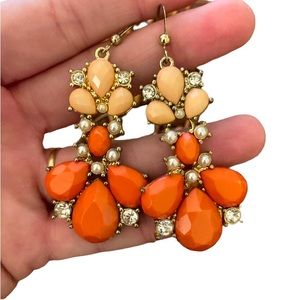 Light And Dark Peach, Gold Dangly Earrings With Diamond Details. (Fake Diamonds)